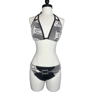 Becca crochet overlay two piece bikini with hardware detail size M